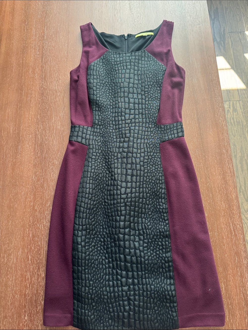 Gianni Bini Black & Burgundy Faux-Croc Sheath Midi Dress